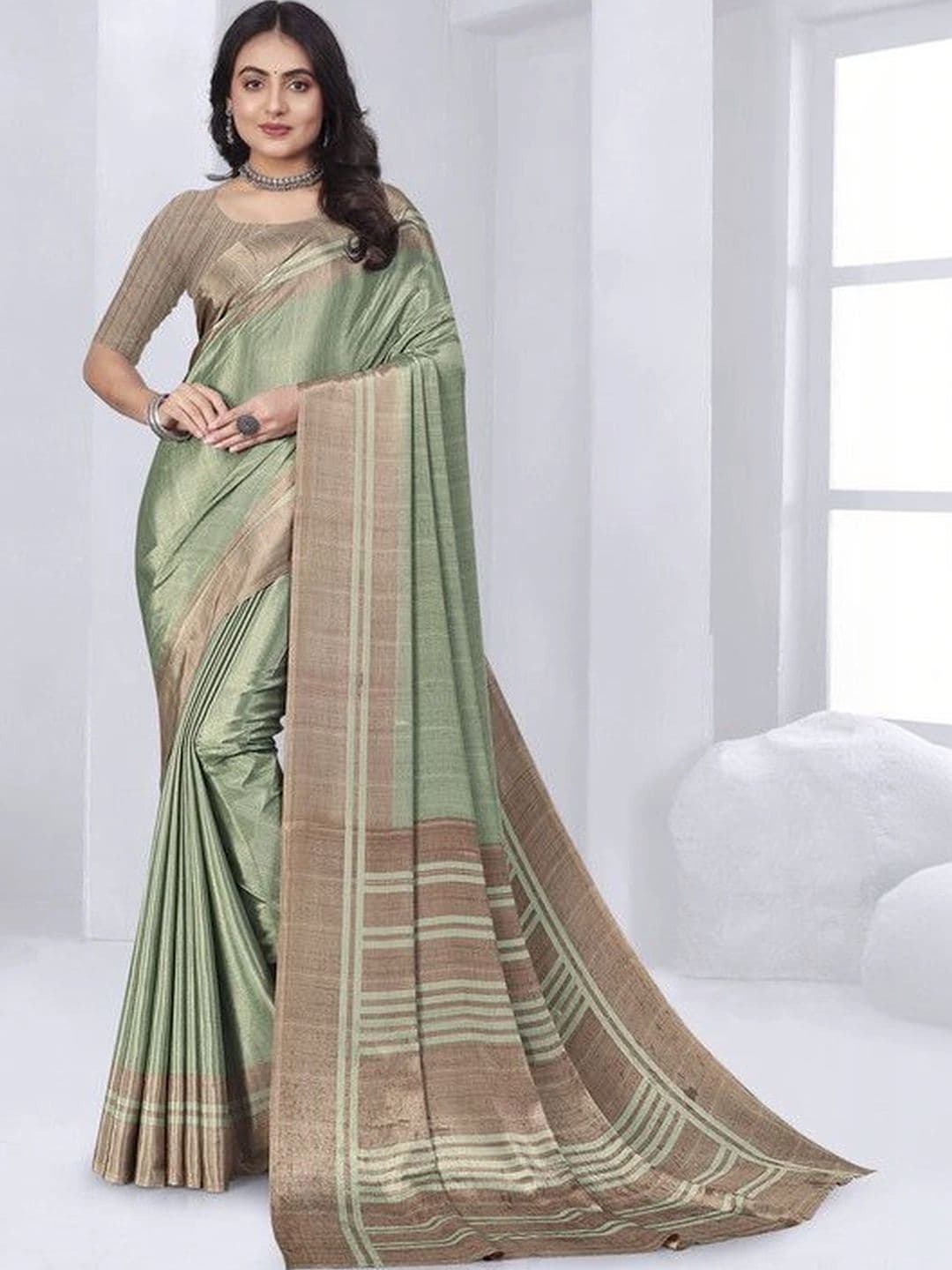 Novus Knitting Striped Saree - view 1