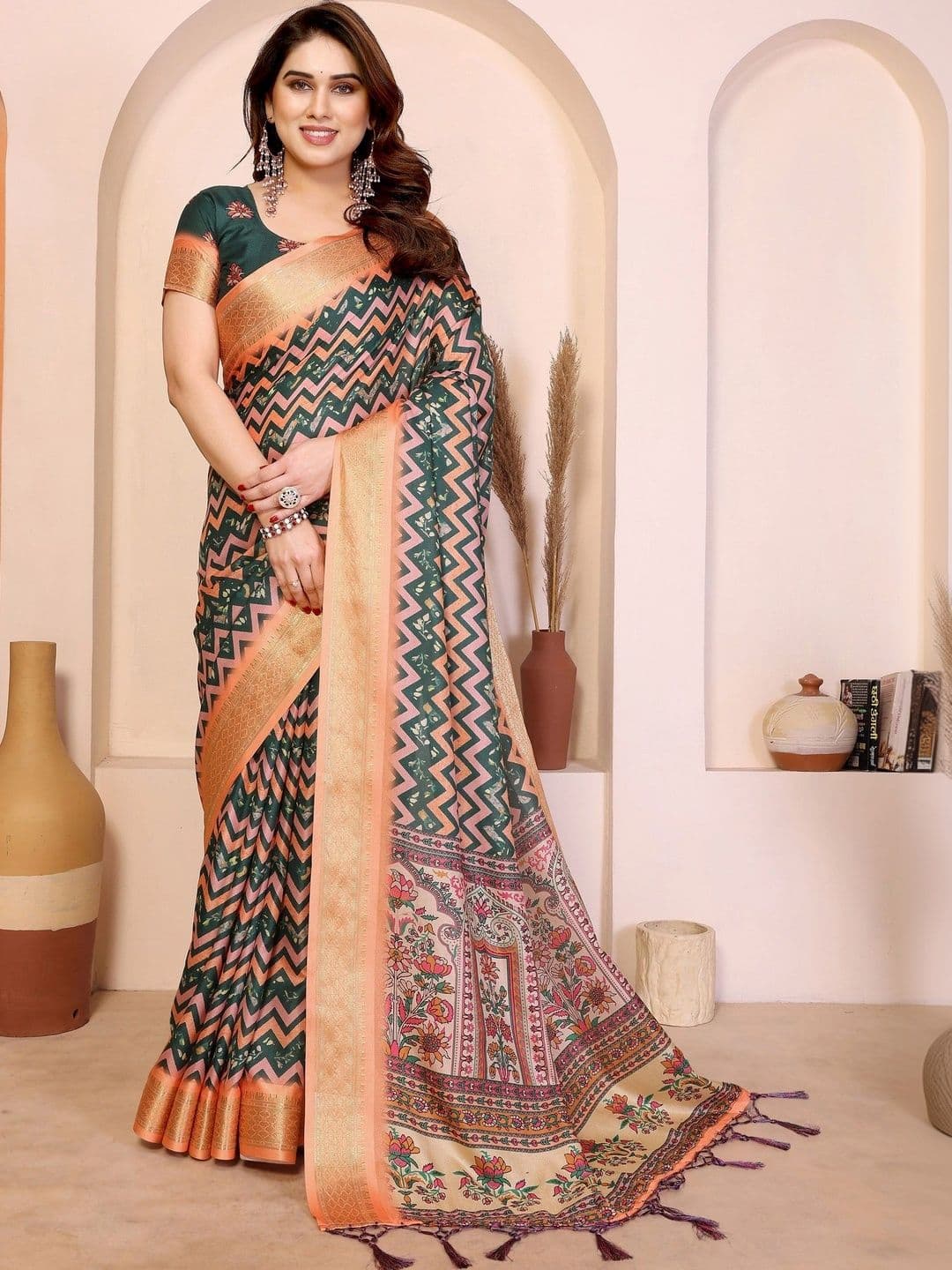 KALINI Kalamkari Zari Silk Cotton Designer Saree - view 1