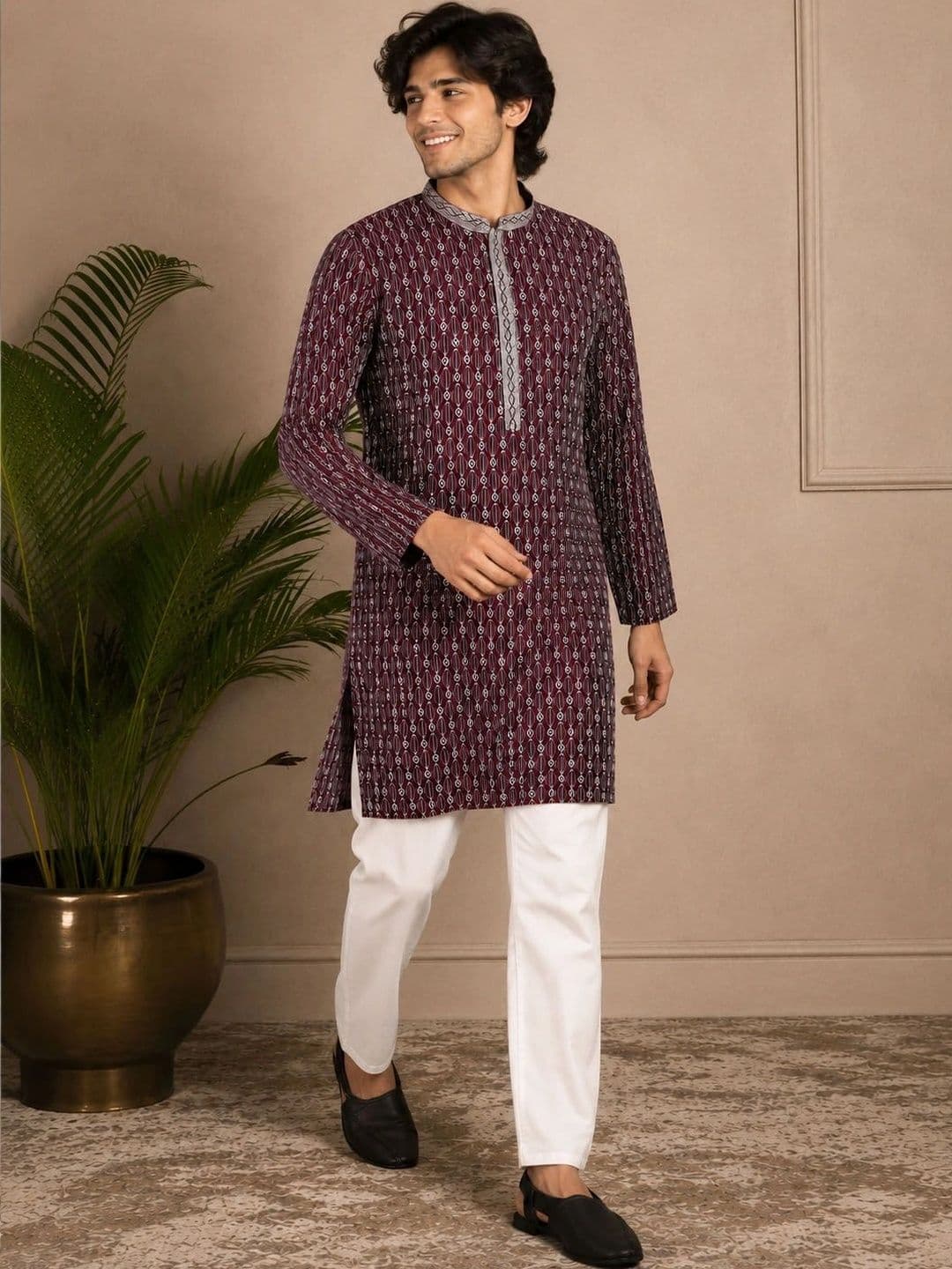Anouk Men Ethnic Motifs Embroidered Thread Work Kurta - view 1
