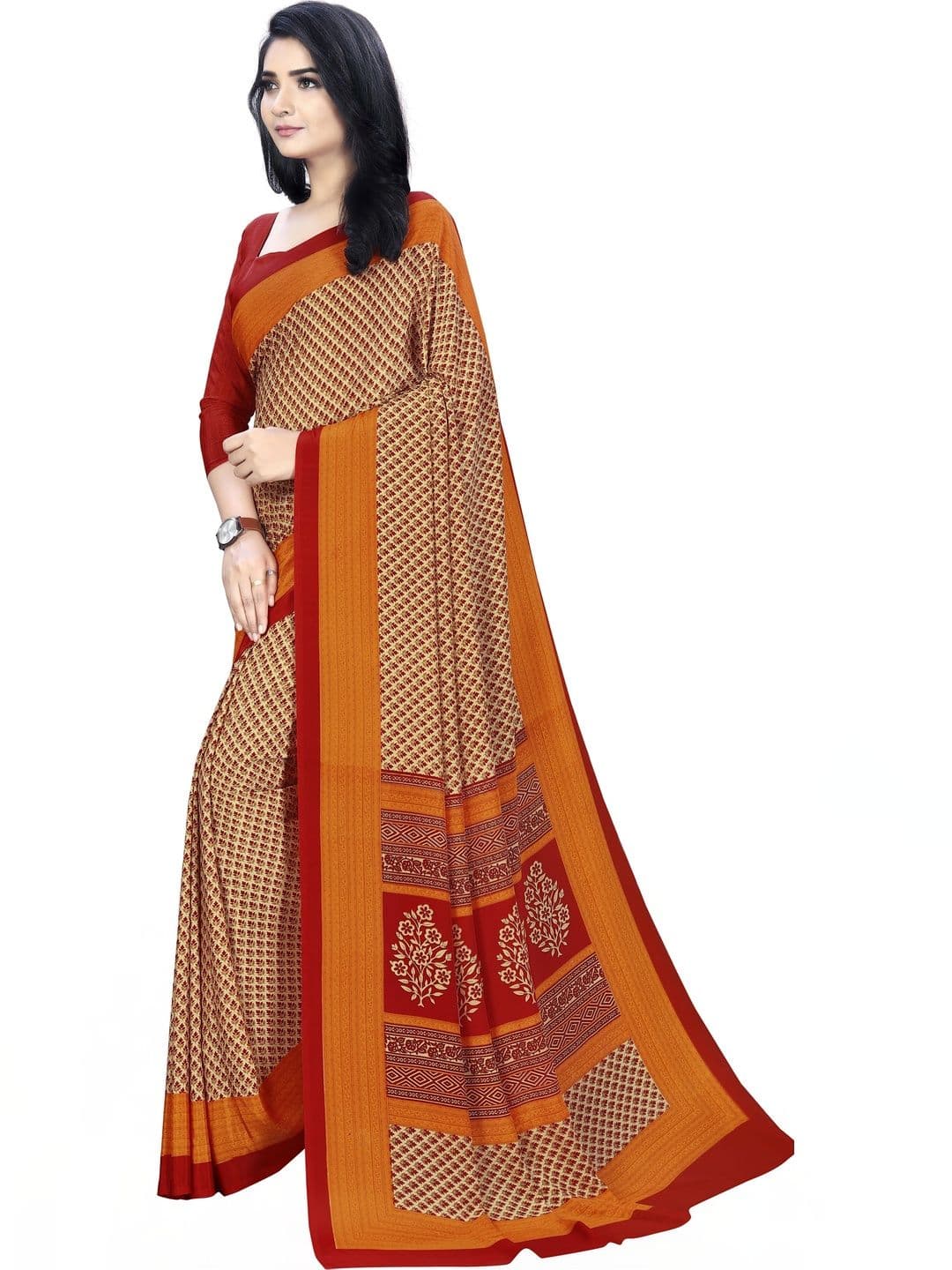 Novus Knitting Paisley Satin Saree - view 1