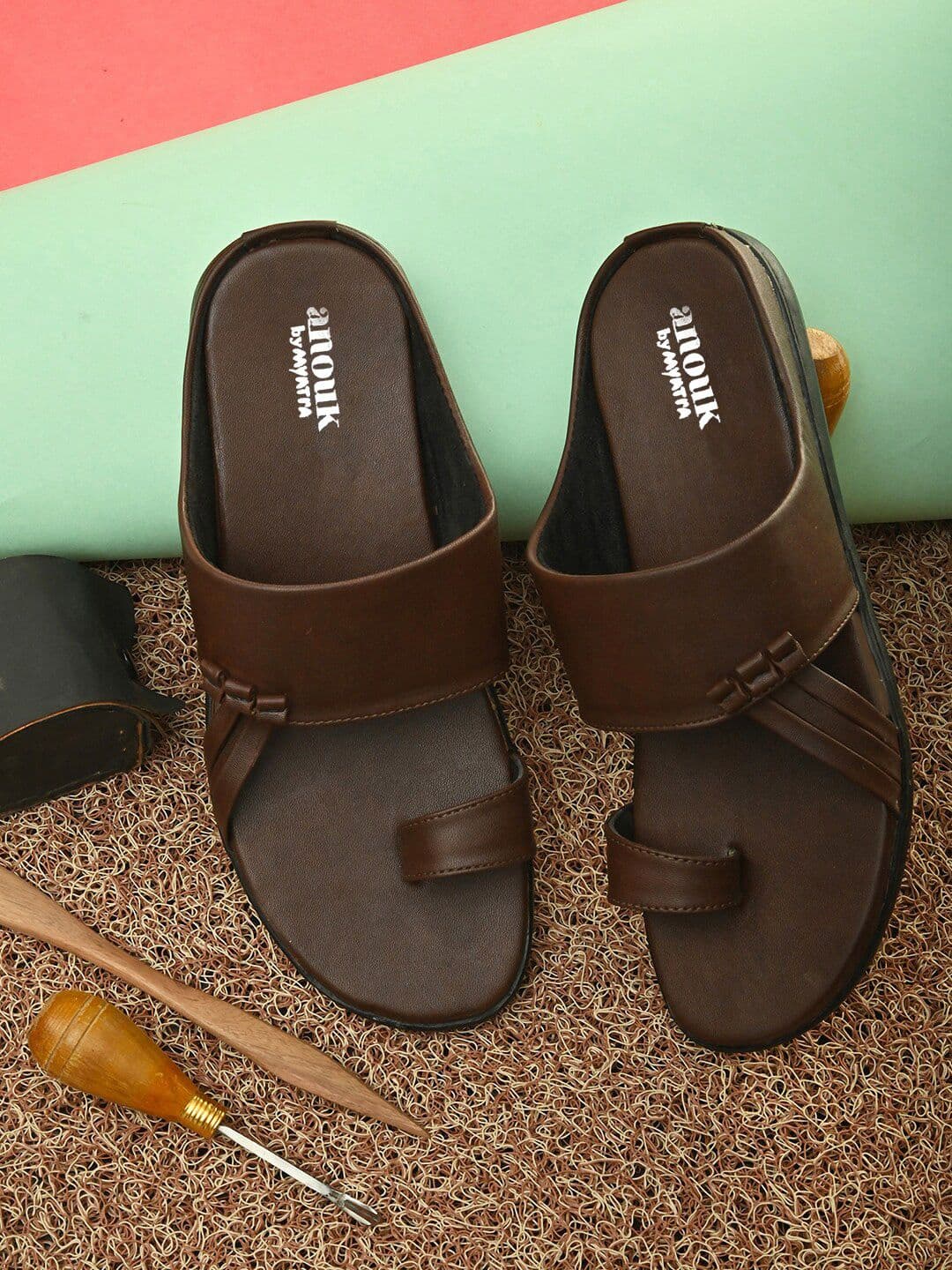 Anouk Men Brown Textured One Toe Comfort Sandals - view 1