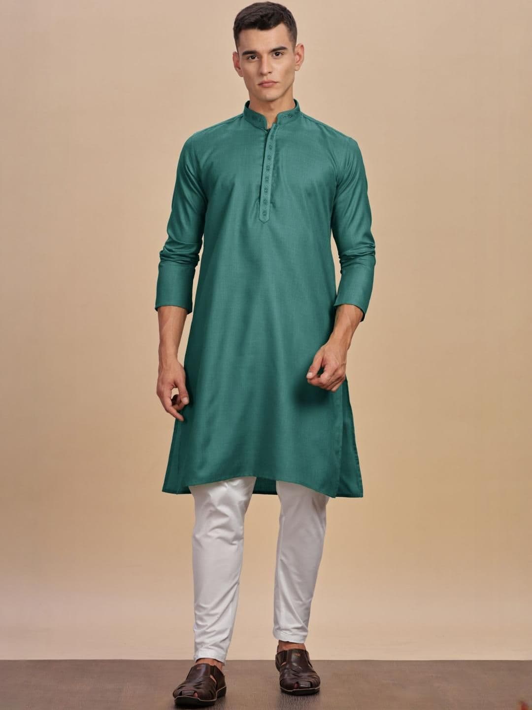 Anouk Men Button Patti Embroidery Work Long Kurta - view 1