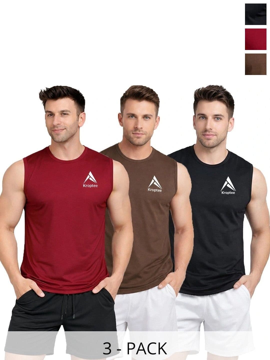 Kroptee Pack of 3 Cotton Blend Gym Vest - view 1