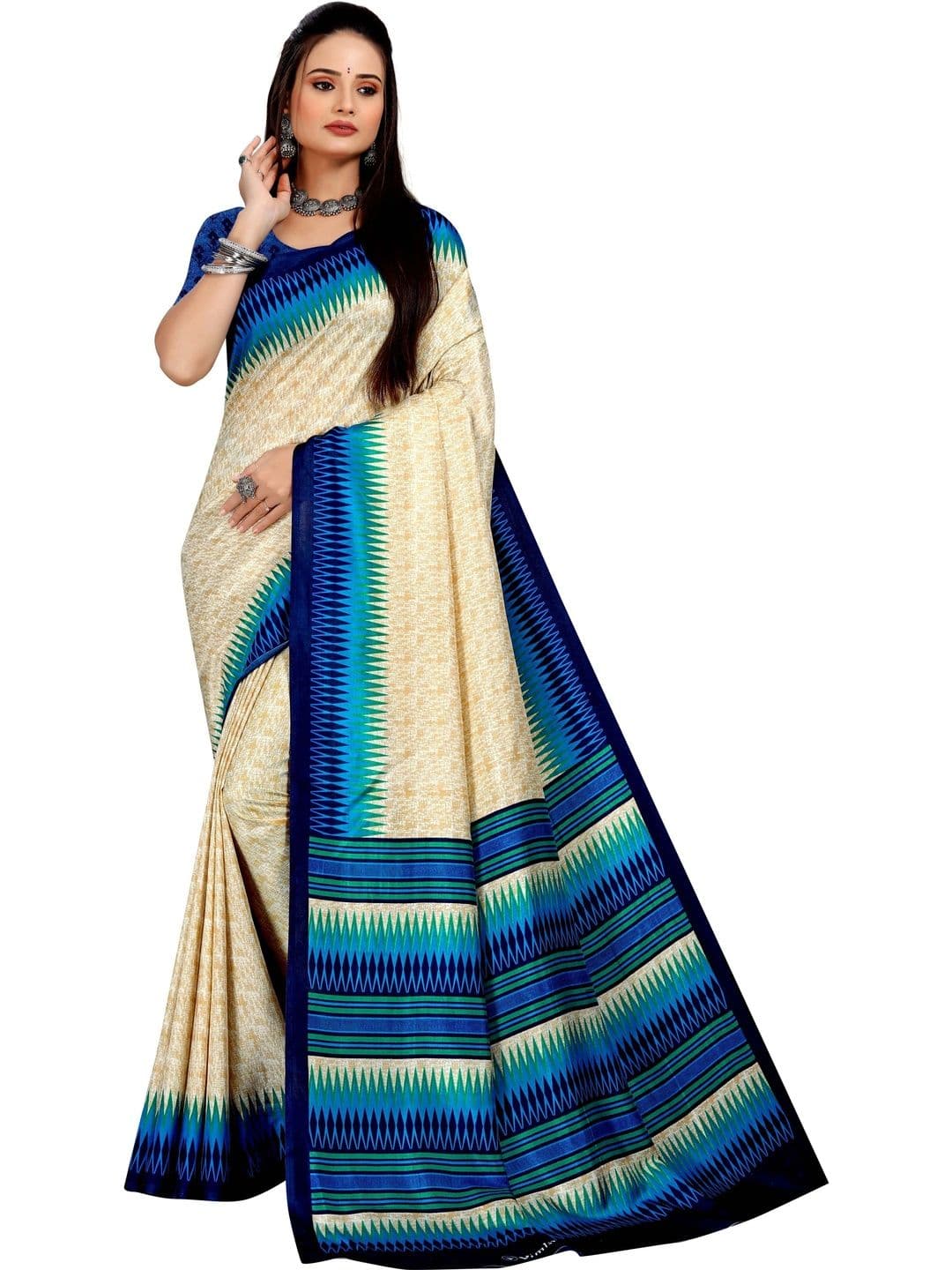 Novus Knitting Striped Satin Saree - view 1