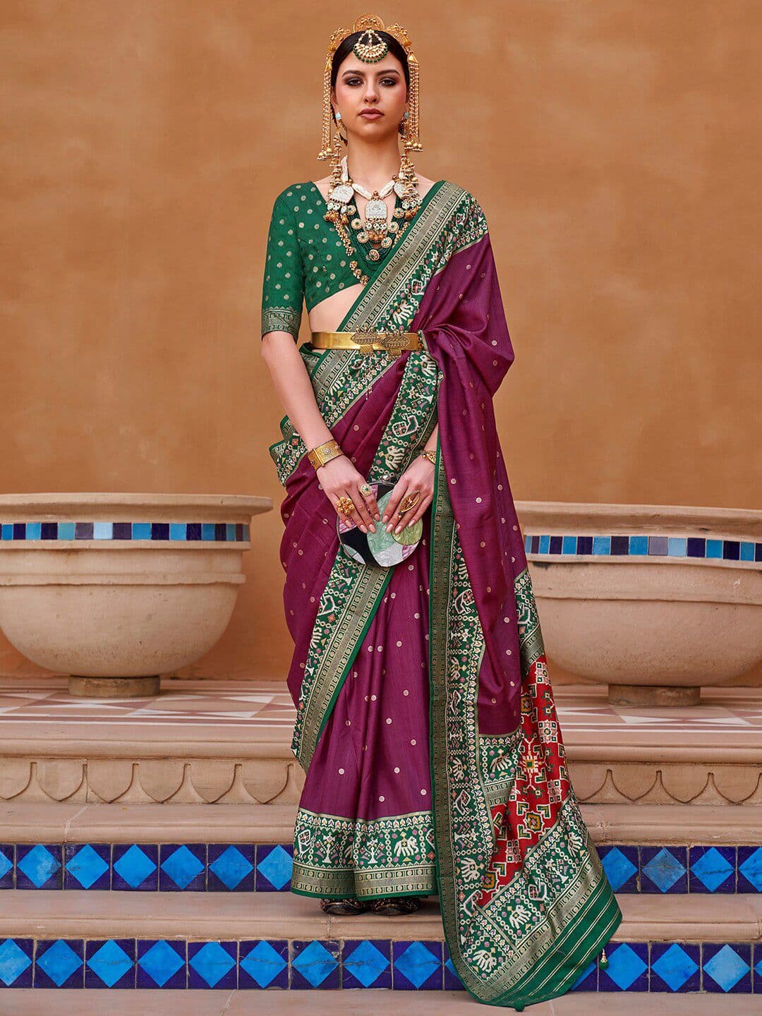 Anouk Ethnic Motifs Woven Design Zari Patola Saree - view 1