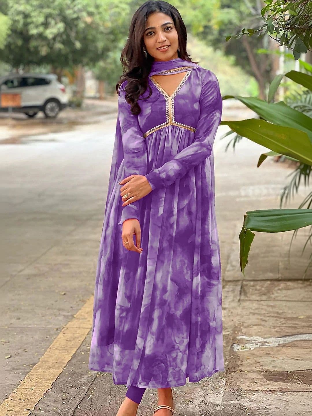 SHREE HARI CLOTH Tie and Dye Dyed Georgette A-Line Maxi Dress - view 1