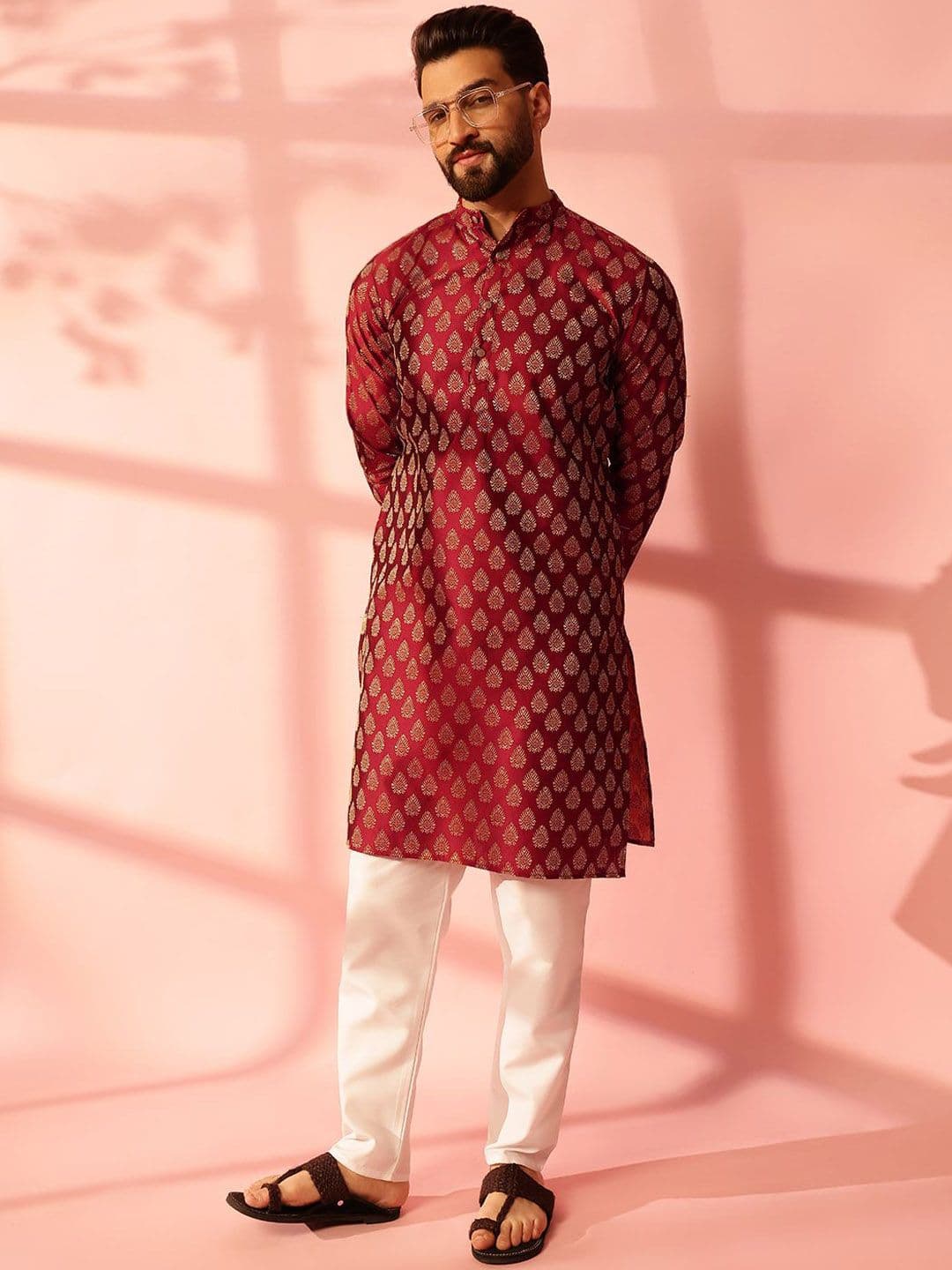 Anouk Ethnic Motifs Woven Design Mandarin Collar Straight Kurta - view 1