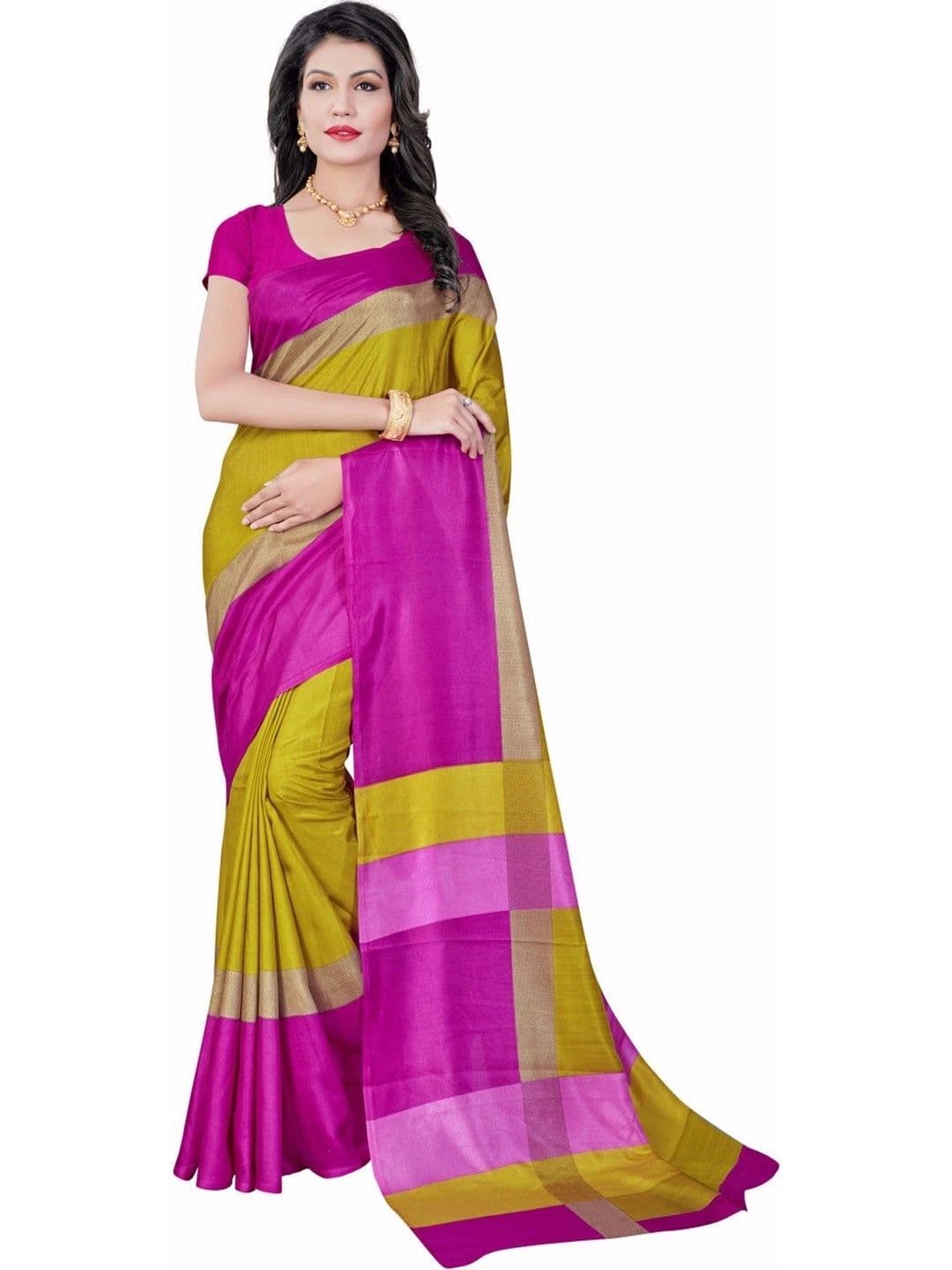 Novus Knitting Striped Satin Saree - view 1