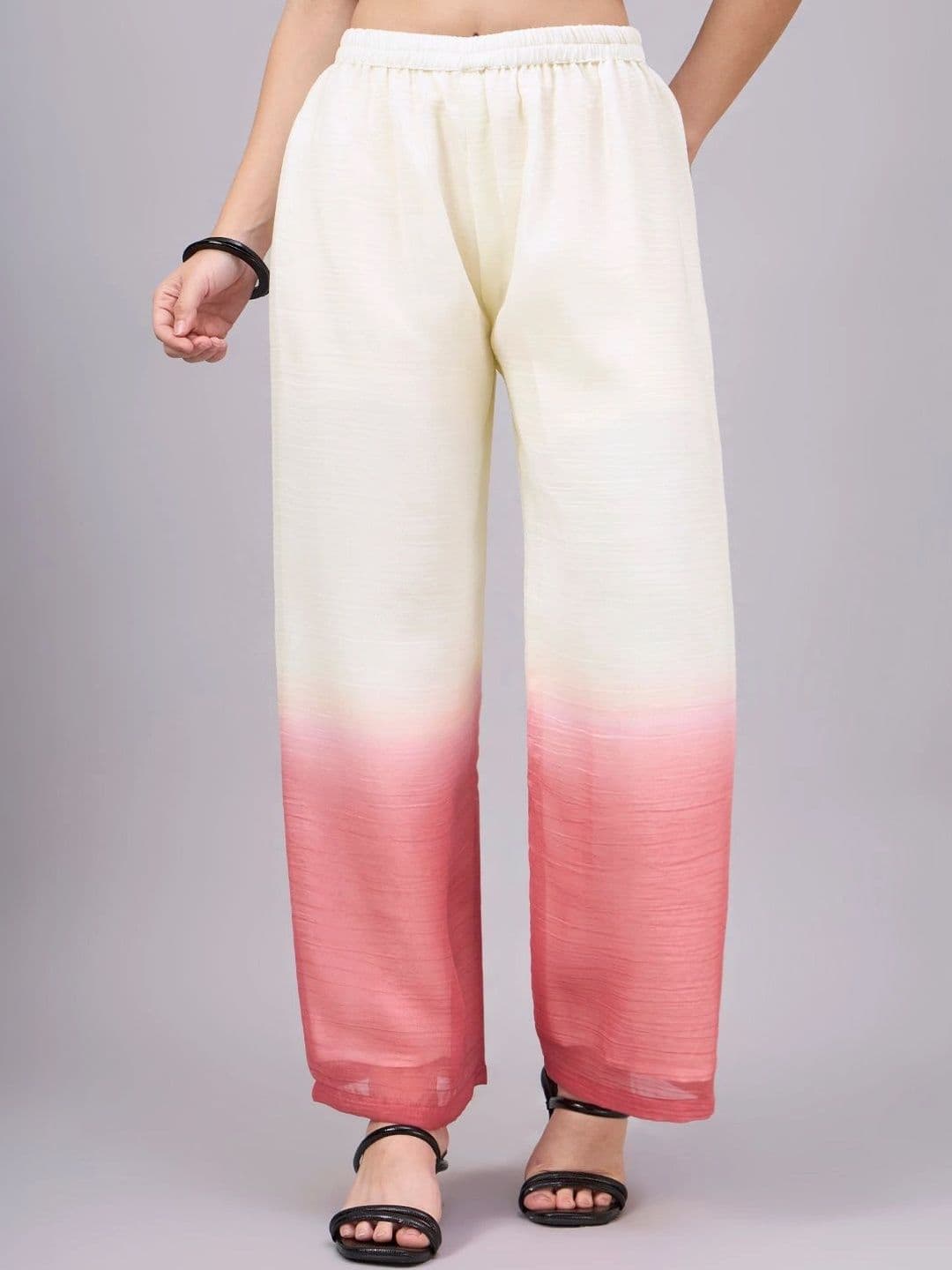 BANJANAN Women Colourblocked Knitted Georgette Palazzos - view 1