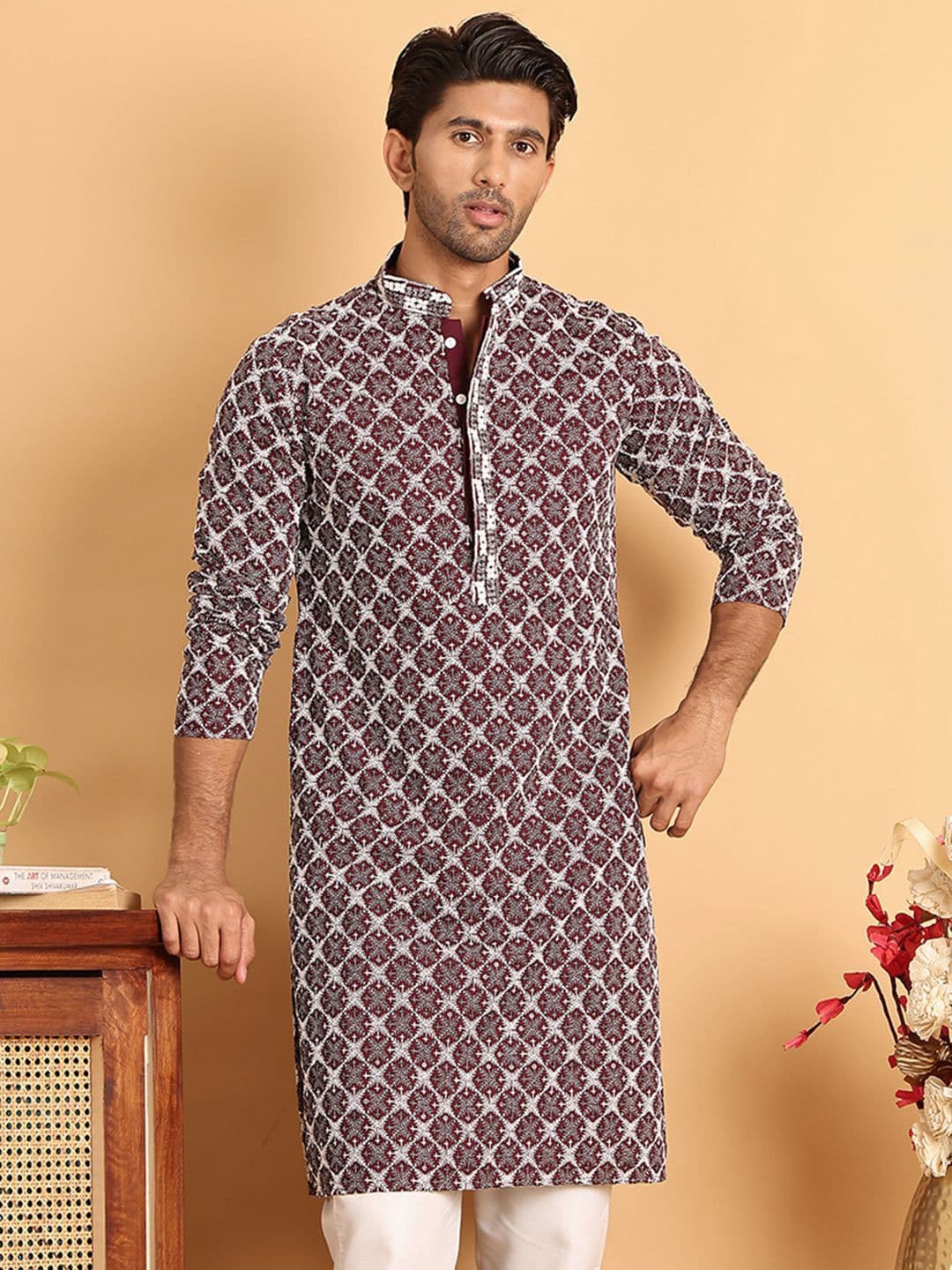 Anouk Men Floral Embroidered Sequinned Kurta - view 1