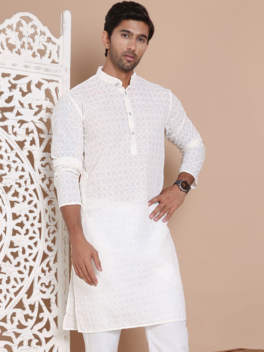 Anouk Men Geometric Embroidered Chikankari Kurta - view 1
