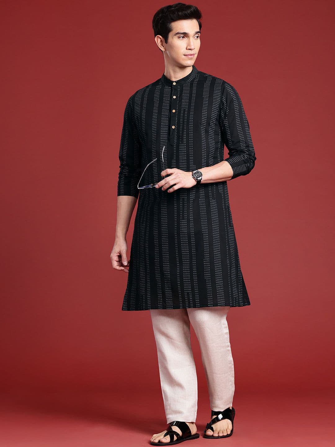 Anouk Men Polka Dot Printed Pure Cotton Kurta - view 1