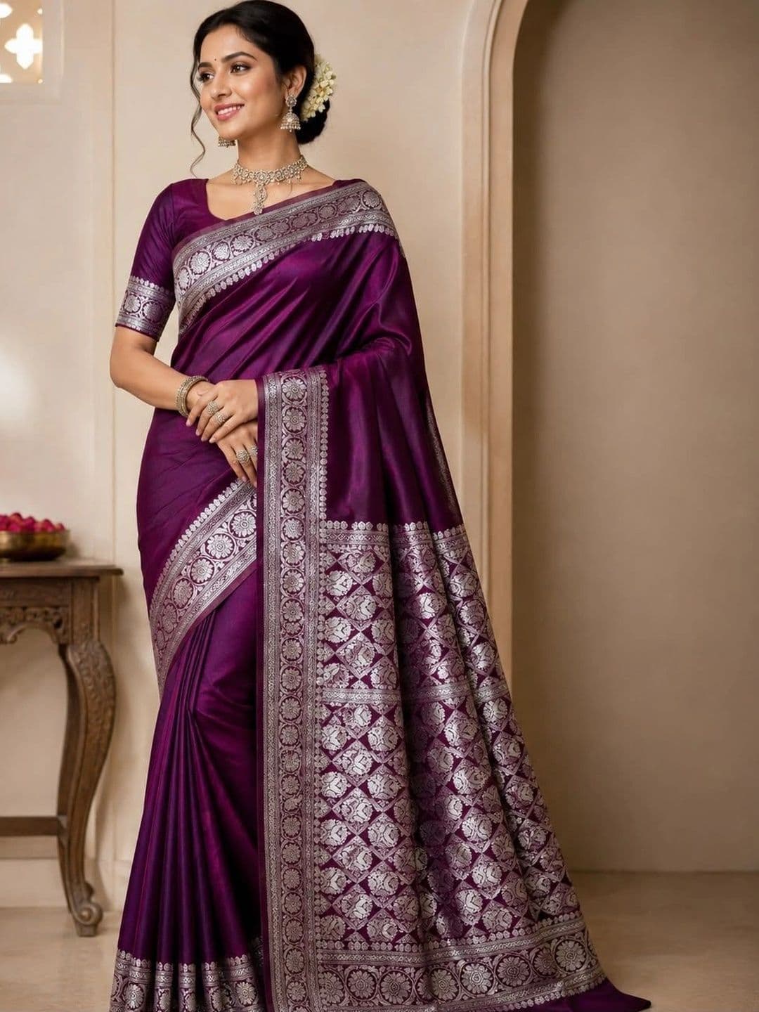 M H Saree Destination Zari Satin Banarasi Sarees - view 1