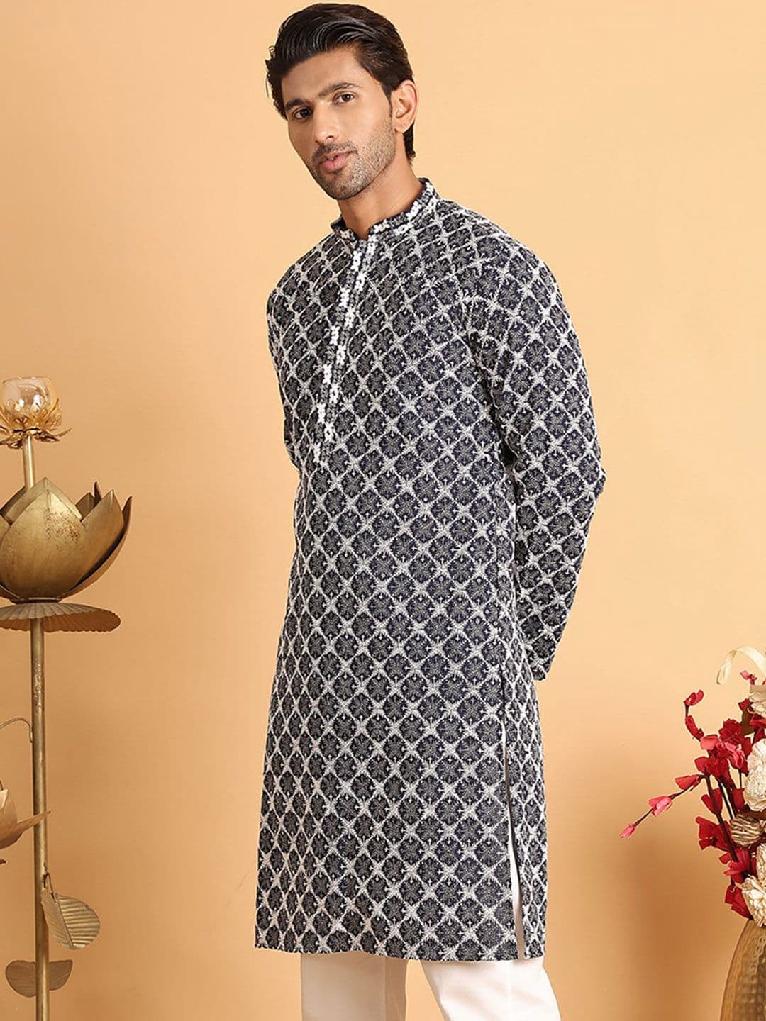 Anouk Men Floral Embroidered Sequinned Kurta - view 1