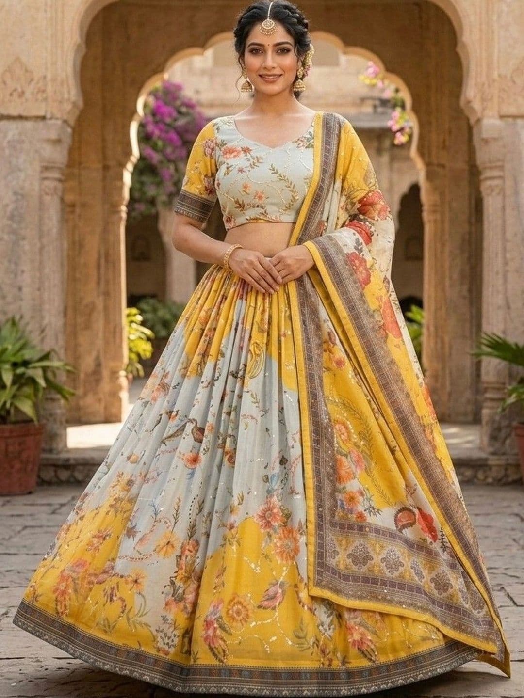 Livewear Printed Ready to Wear Lehenga & Unstitched Blouse With Dupatta - view 1