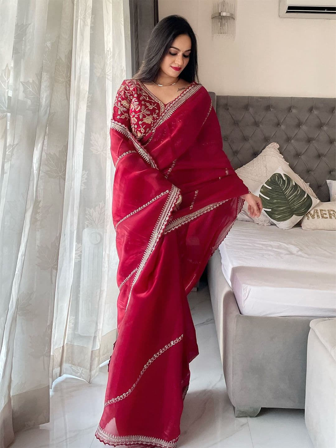 Anouk Floral Embroidered Organza Saree - view 1