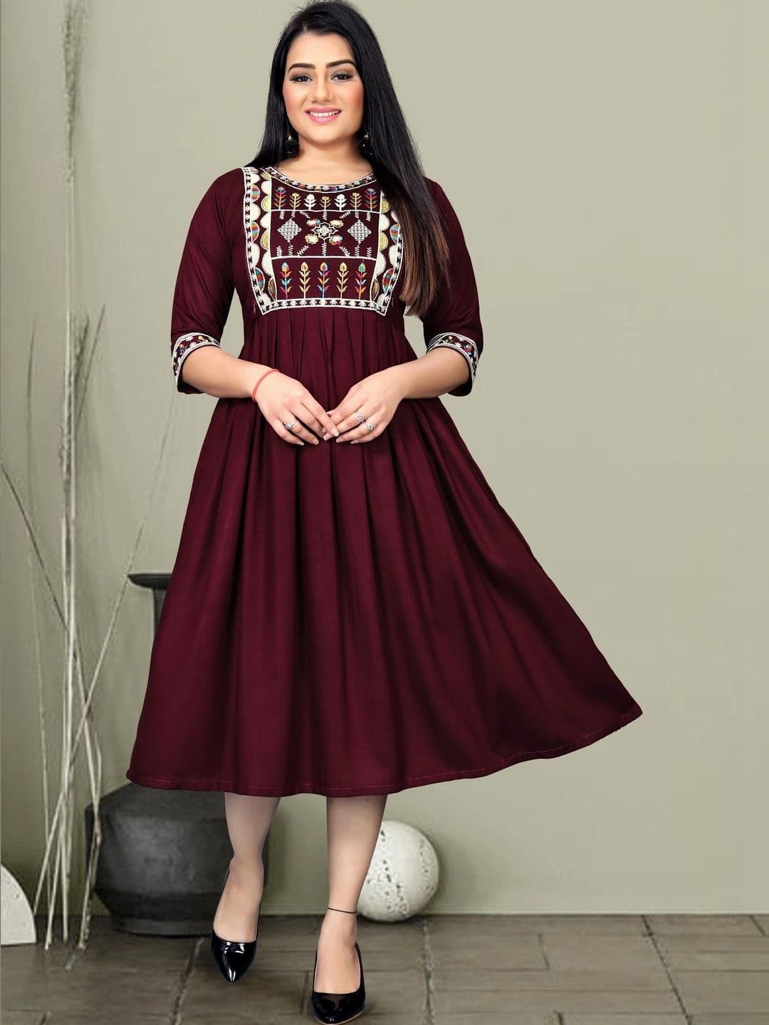 Kalavritta Ethnic Motifs Embroidered A-Line Dress - view 1
