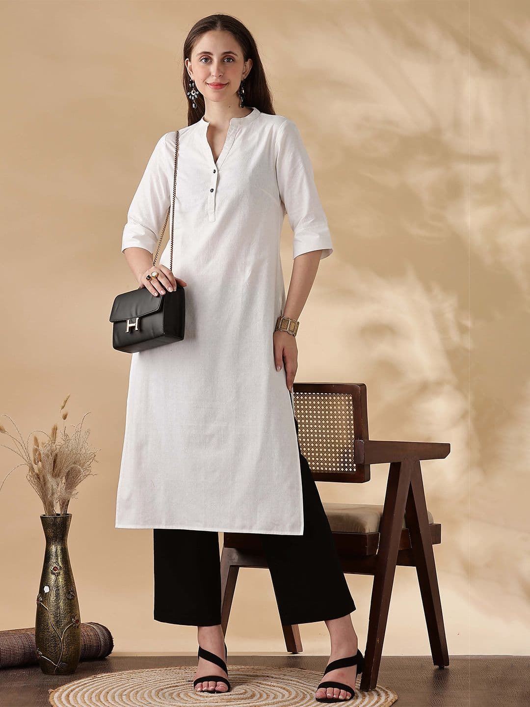 Anouk Women Mandarin Collar Cotton Kurta - view 1