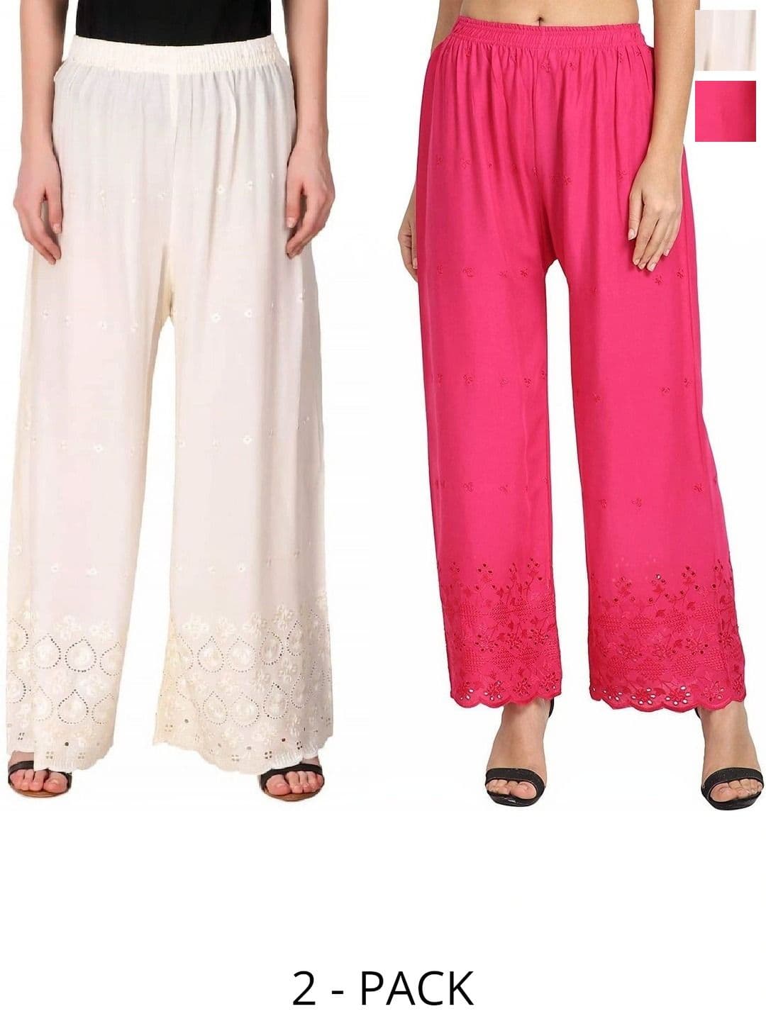 PINOVO Women 2 Ethnic Motifs Embroidered Knitted Palazzos - view 1