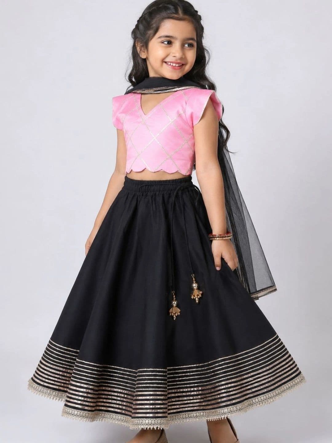 Fun Little Ones Girls Embellished Ready to Wear Lehenga & Blouse With Dupatta - view 1