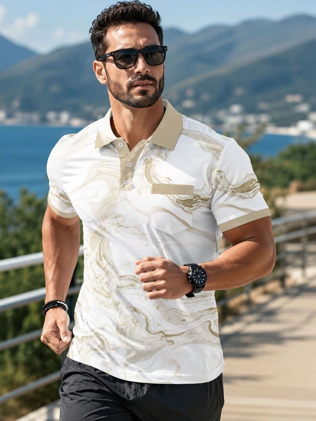 Moda Rapido Men Printed Polo Collar Pockets T-shirt - view 1