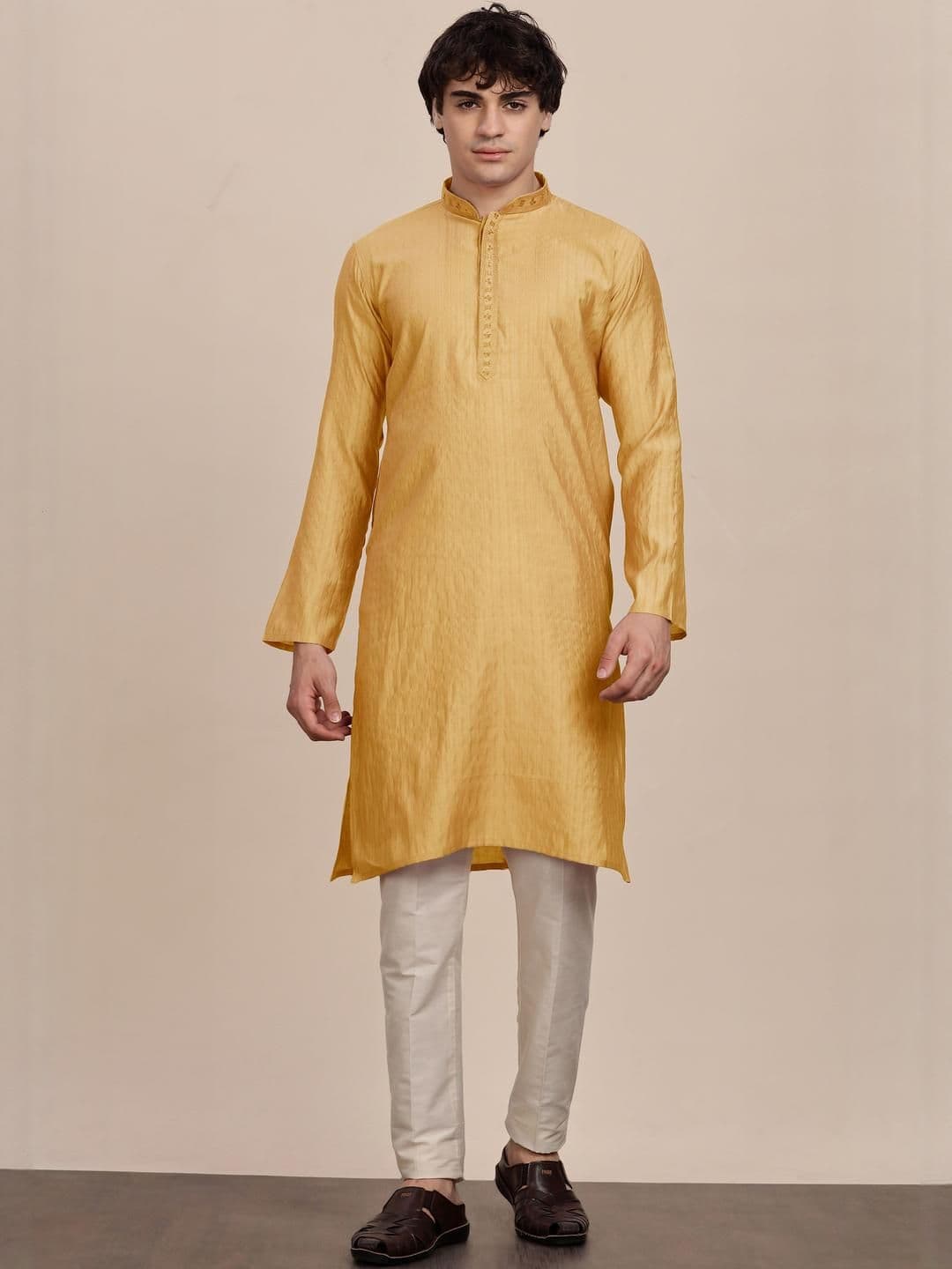 Anouk Men Button Patti Embroidery Work Long Kurta - view 1