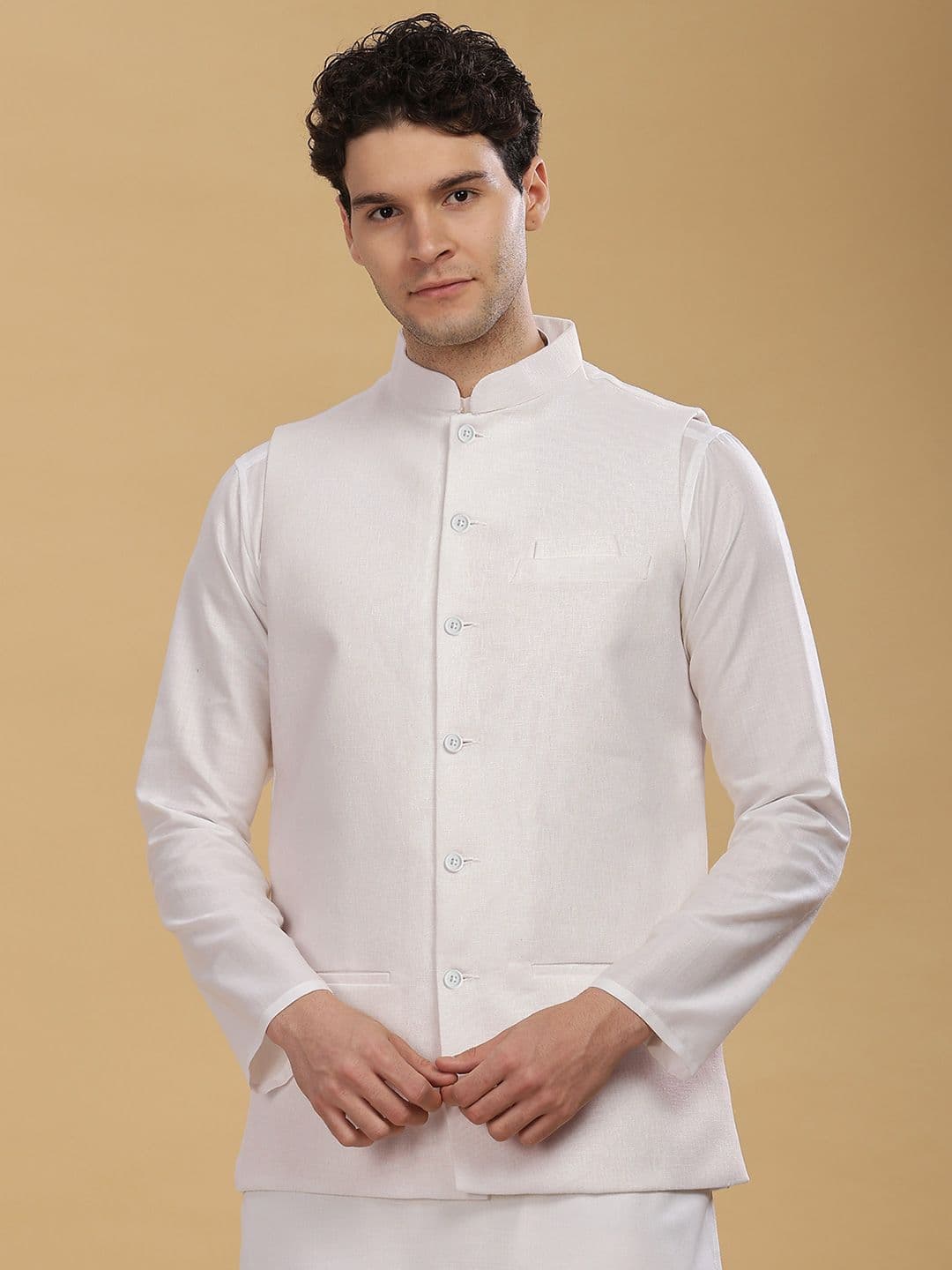 Anouk Men Cotton Linen Woven Nehru Jackets - view 1