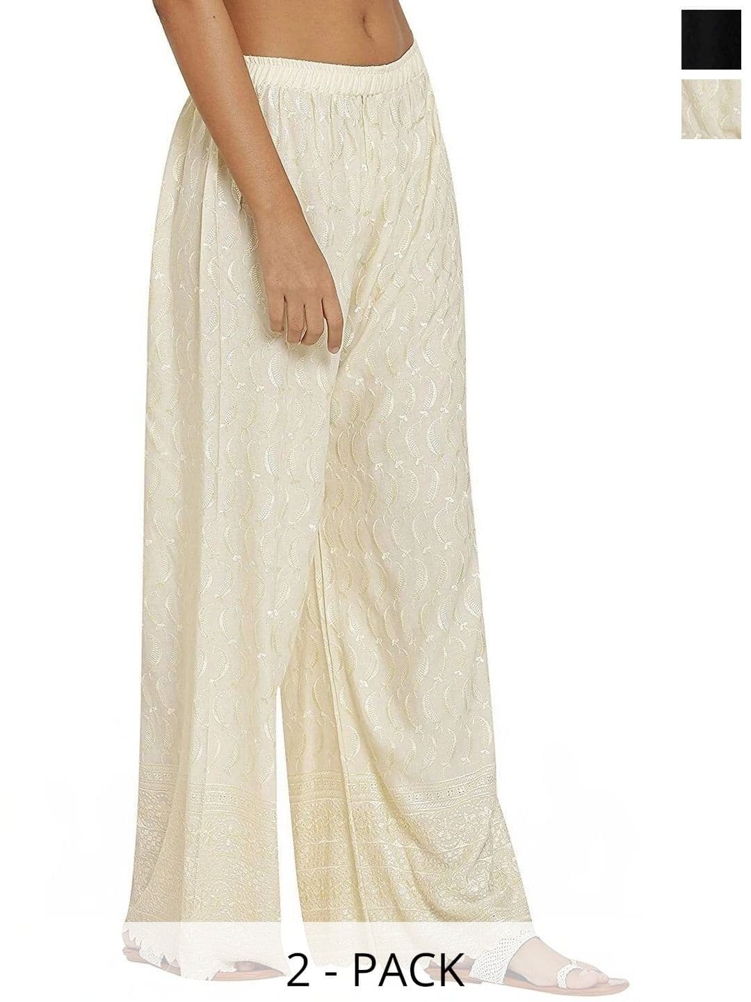 PINOVO Women 2 Floral Embroidered Knitted Ethnic Palazzos - view 1