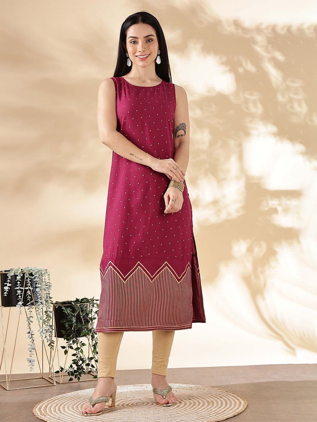 Anouk Women Polka Dot Printed Thread Work Kurta - view 1