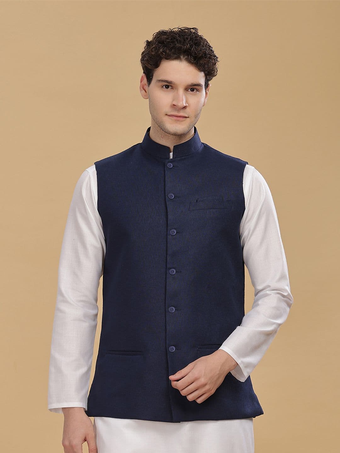 Anouk Men Cotton Woven Nehru Jacket - view 1