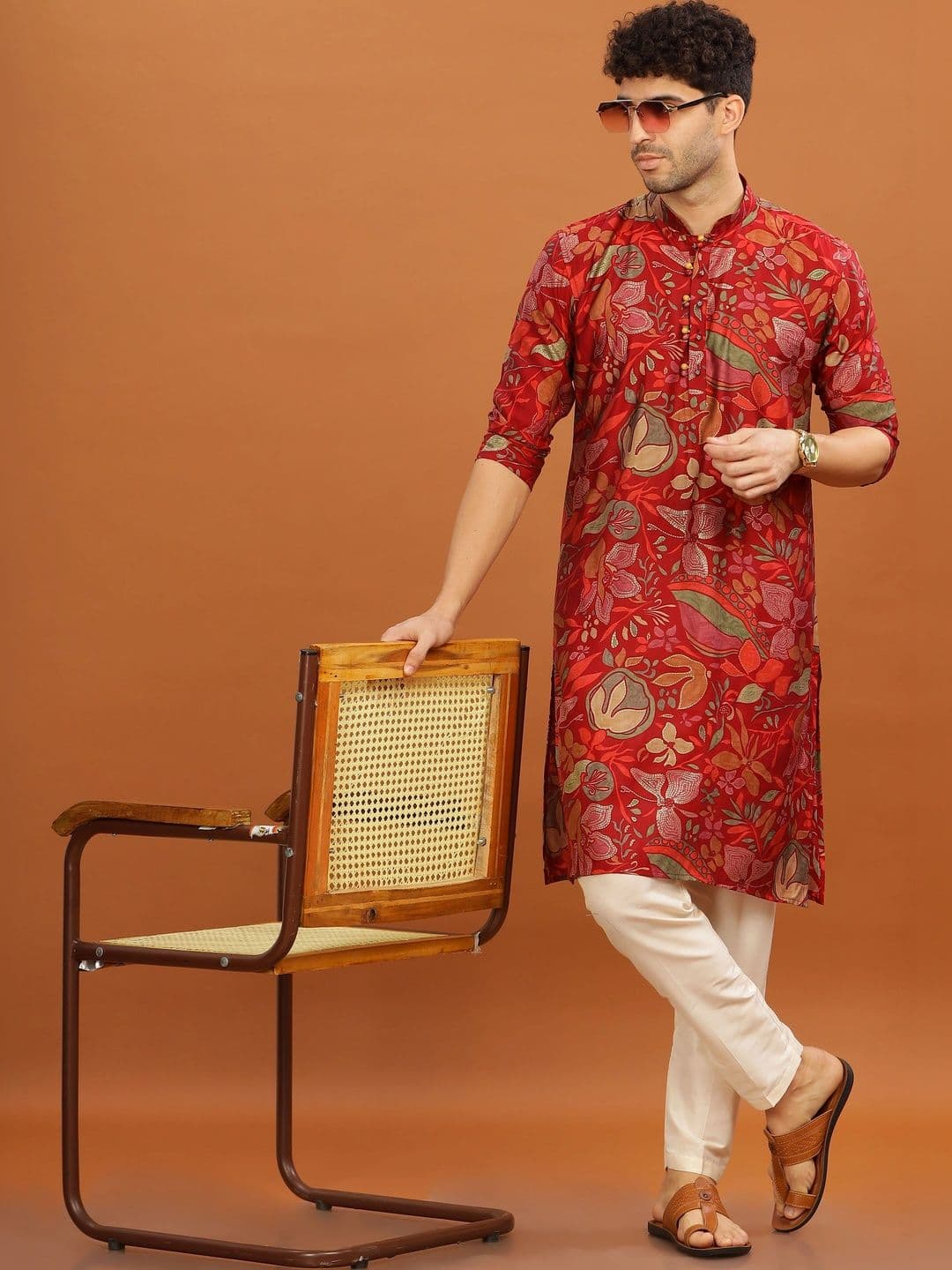 Anouk Men Floral Foil Printed Long Kurta - view 1