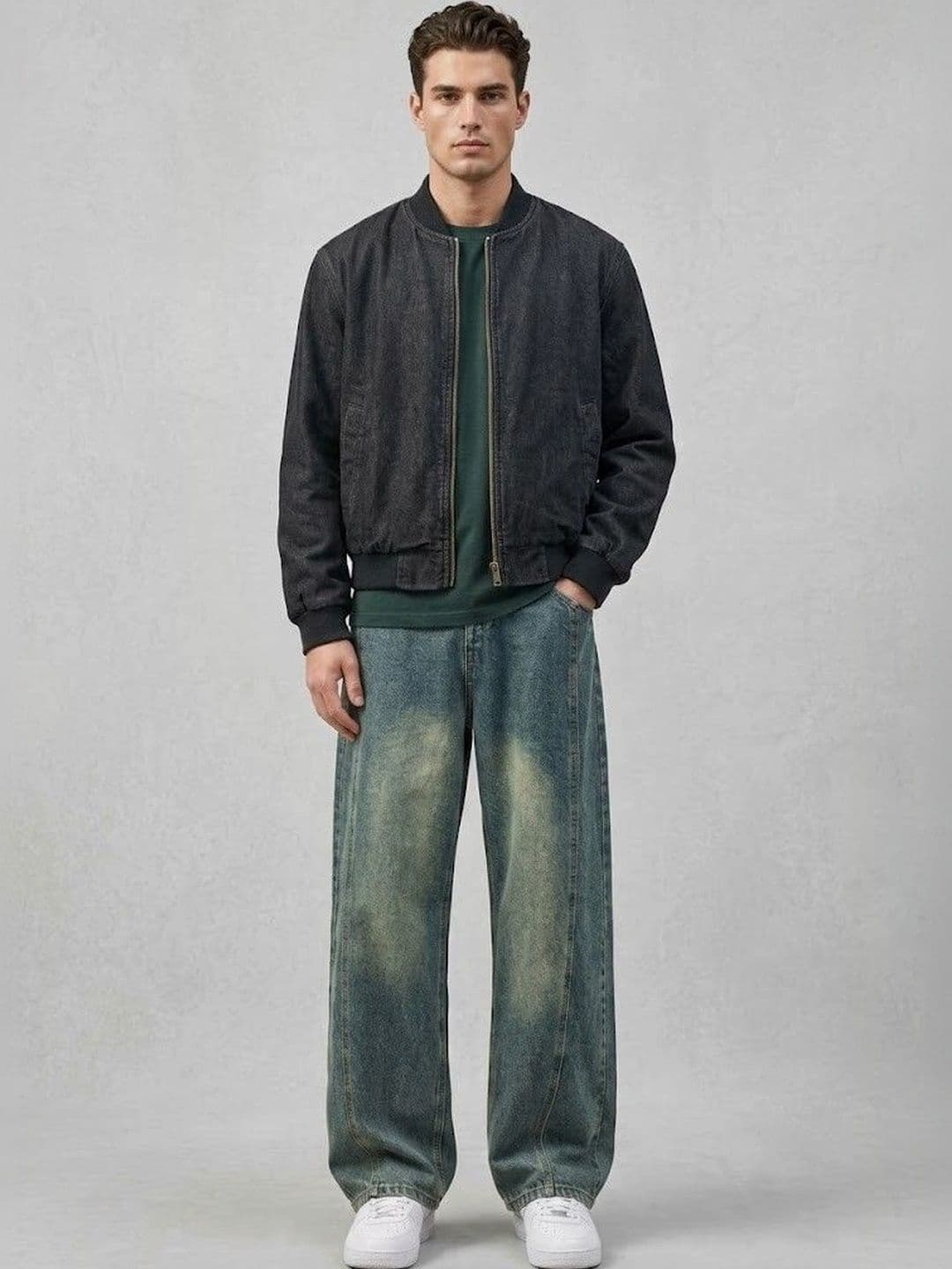 Niffar Fashion Men Wide Leg Mid-Rise Light Fade Jeans - view 1