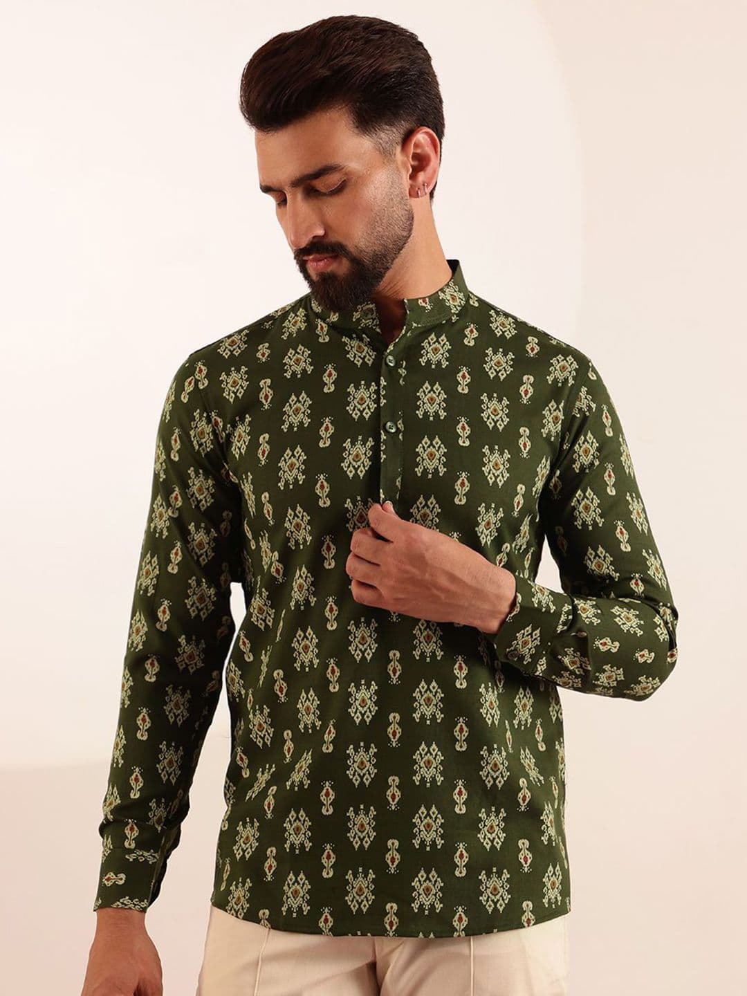Anouk Men Ethnic Motifs Ikat Printed Mandarin Collar Short Kurta - view 1