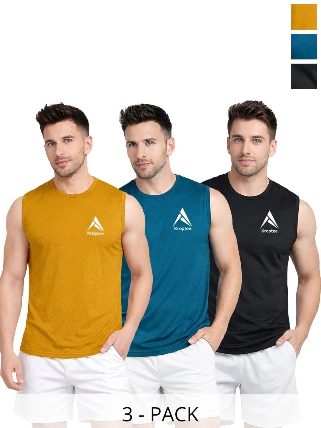 Kroptee Pack of 3 Cotton Blend Gym Vest - view 1