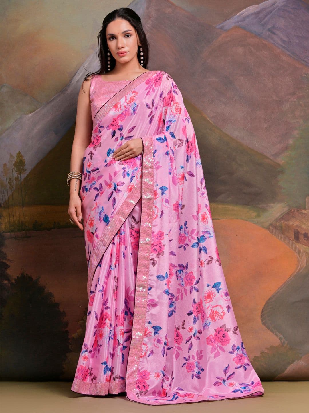 Anouk Floral Sequinned Pure Chiffon Saree - view 1