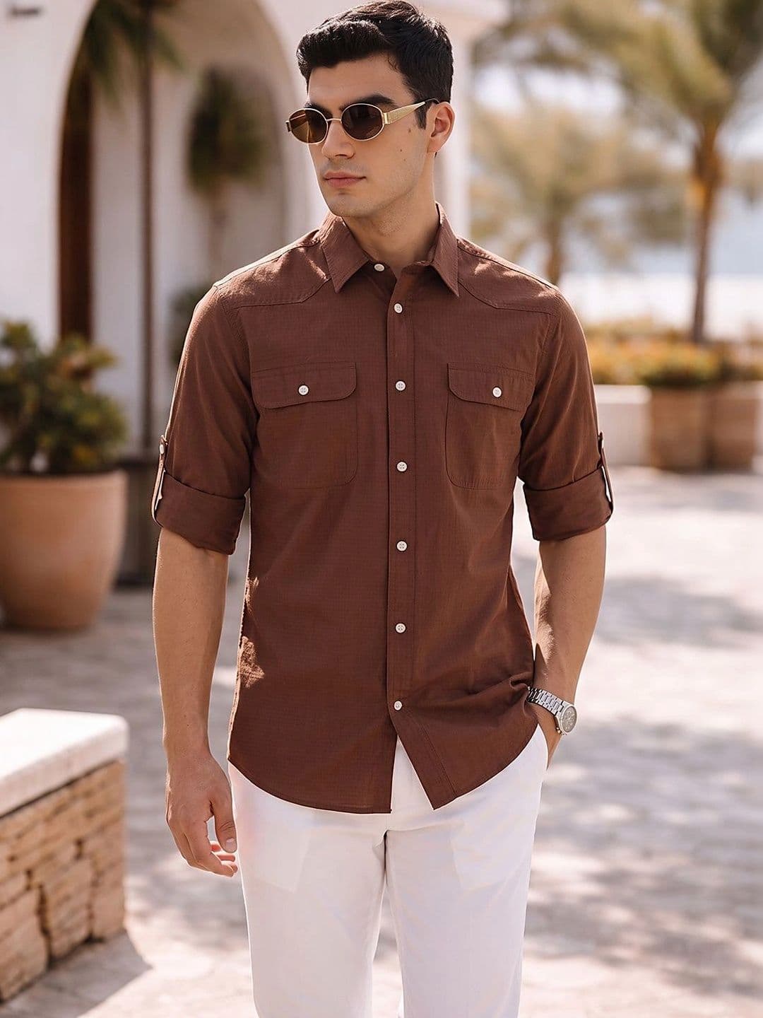 Thomas Scott Men Roll-Up Sleeve Regular Fit Cotton Casual Shirt - view 1