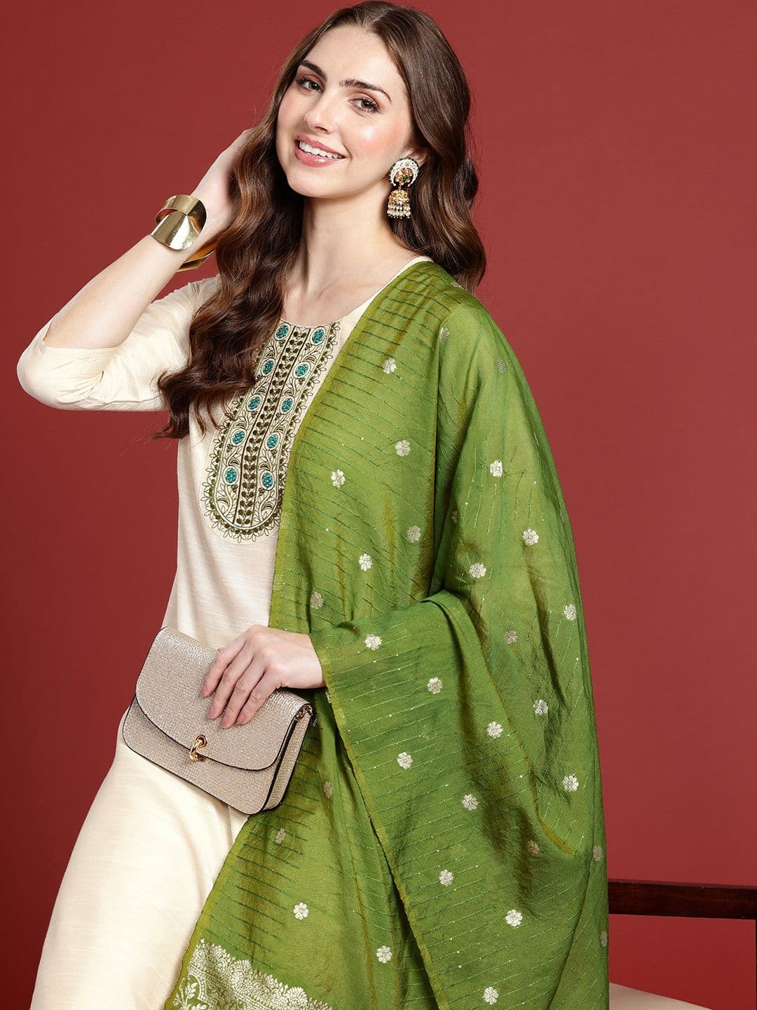 Anouk Ethnic Motifs Embroidered Kurta with Trousers & Dupatta - view 1