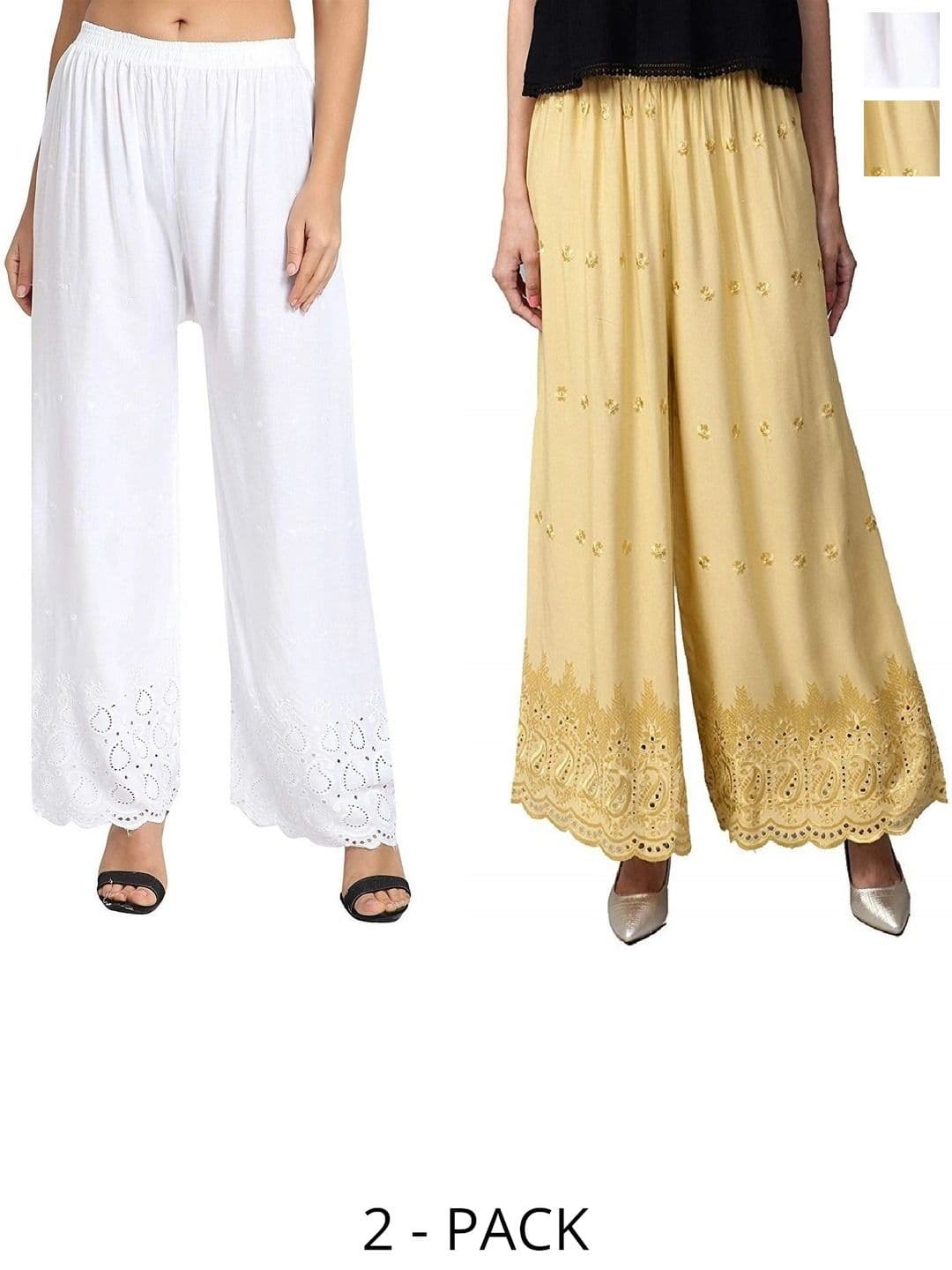 PINOVO Pack Of 2 Embroidered Mid-Rise Palazzos - view 1