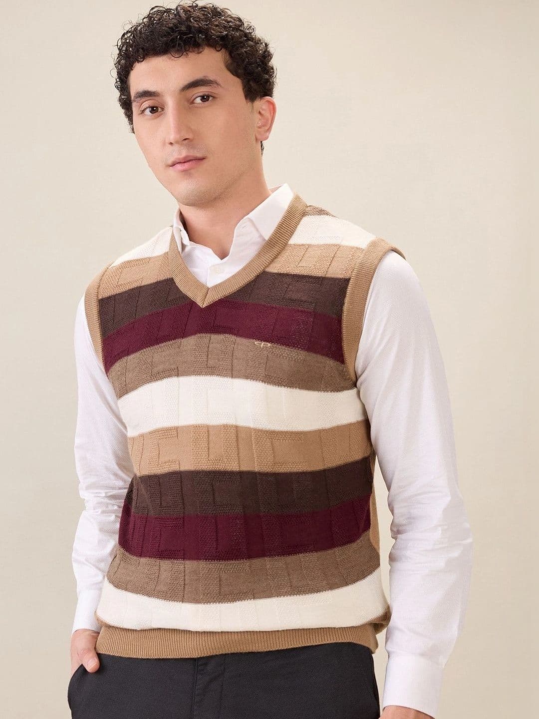 ColorPlus Men Striped Sweater Vest - view 1