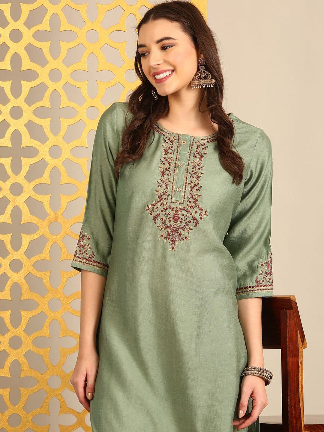 Anouk Embroidered Thread Work Round Neck Straight Kurta - view 1