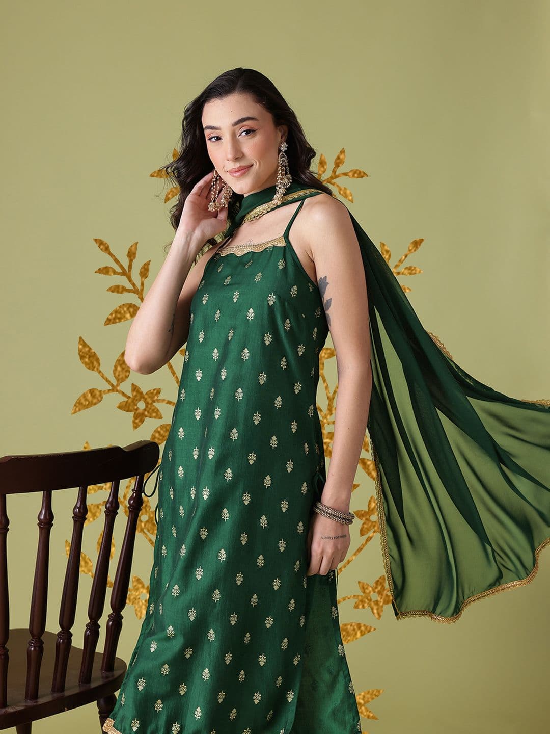 Anouk Ethnic Motifs Print Gotta Patti Kurta with Trousers & Dupatta - view 1