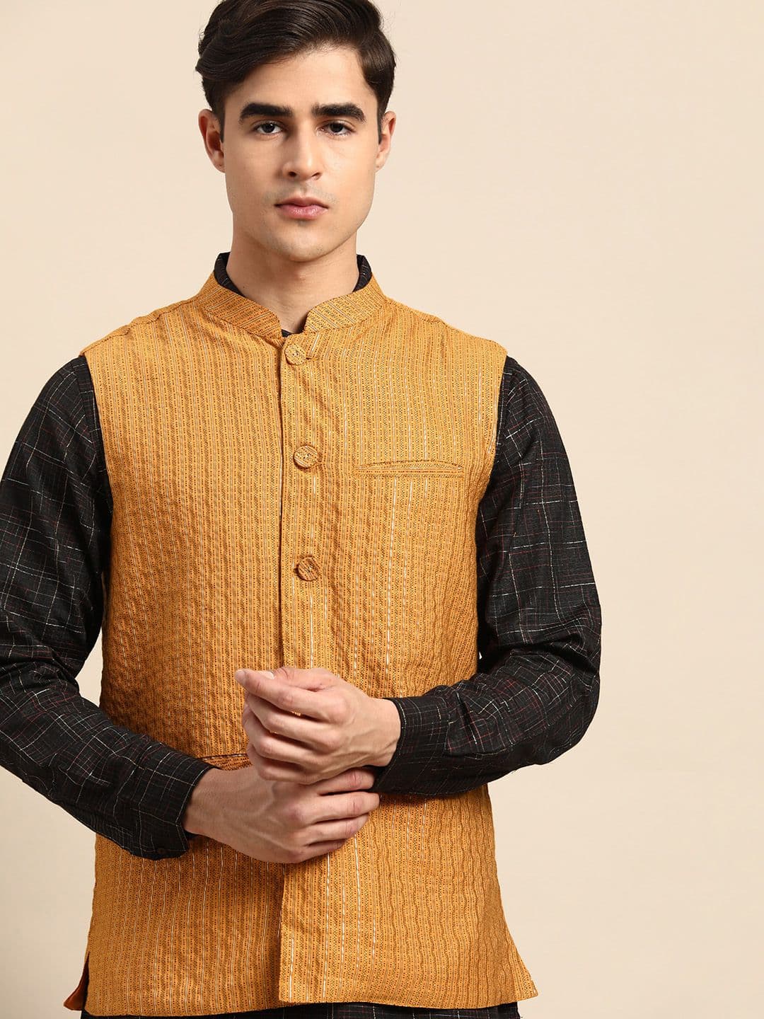 Anouk Men Woven Design Nehru Jacket - view 1
