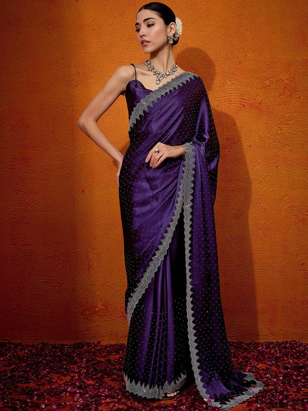 Anouk Embellished Beads and Stones Satin Saree - view 1