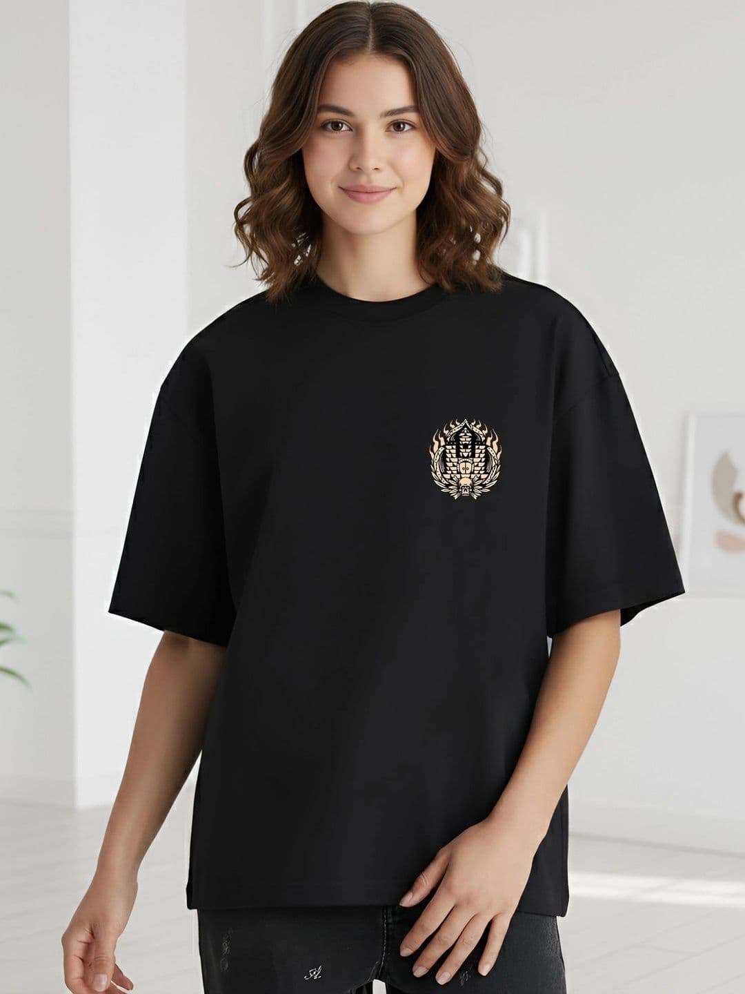 Black Pigeon Black Oversized Graphic Printed T-shirt - view 1