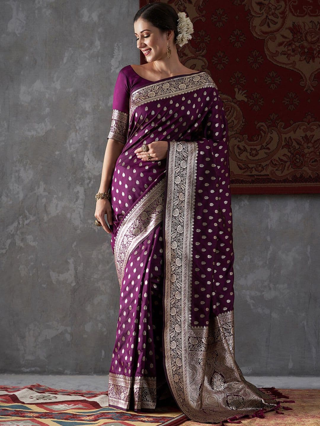 Anouk Ethnic Motifs Woven Design Zari Kanjeevaram Saree - view 1
