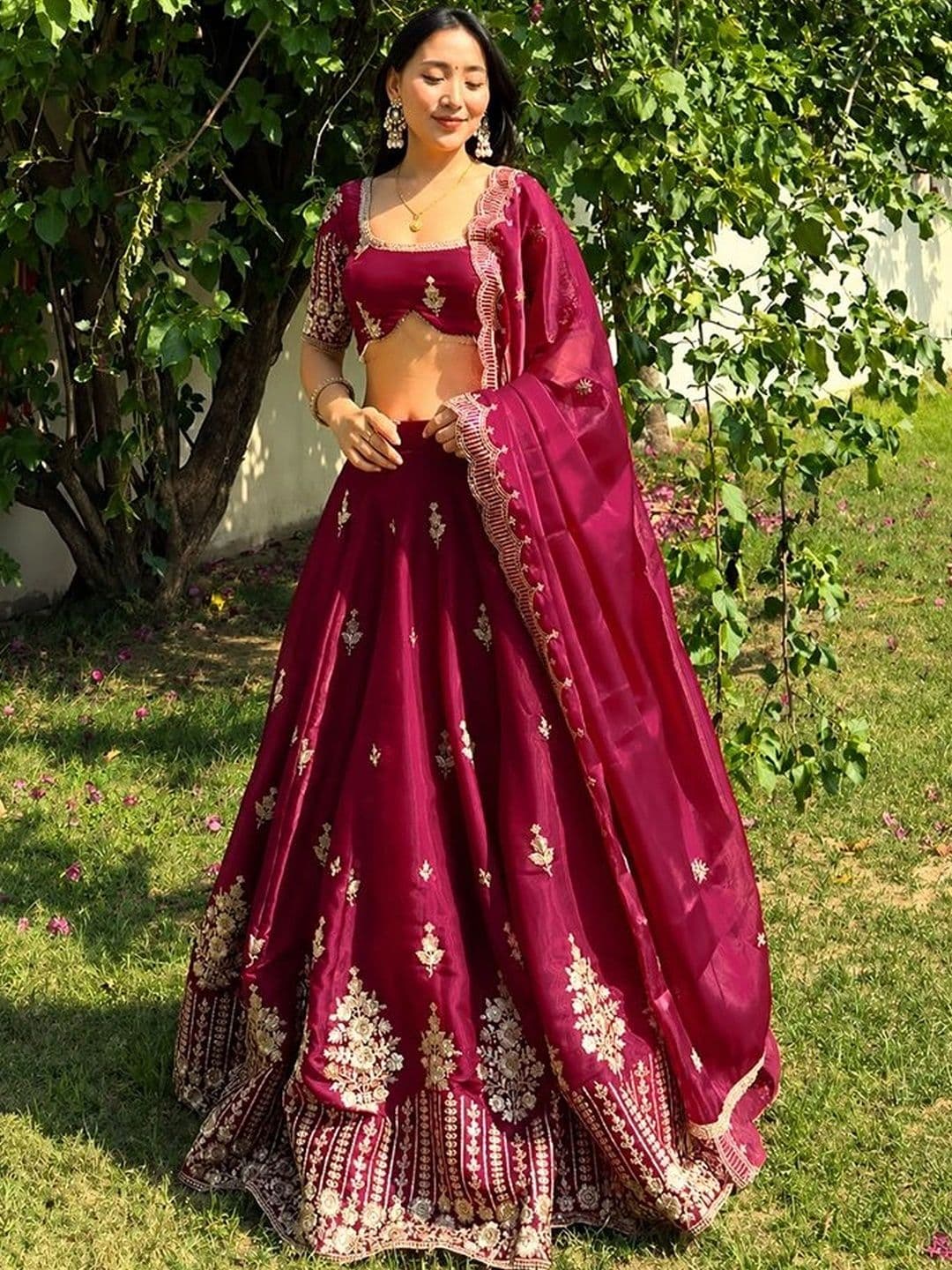 BAESD Embroidered Semi-Stitched Lehenga & Unstitched Blouse Art Silk - view 1