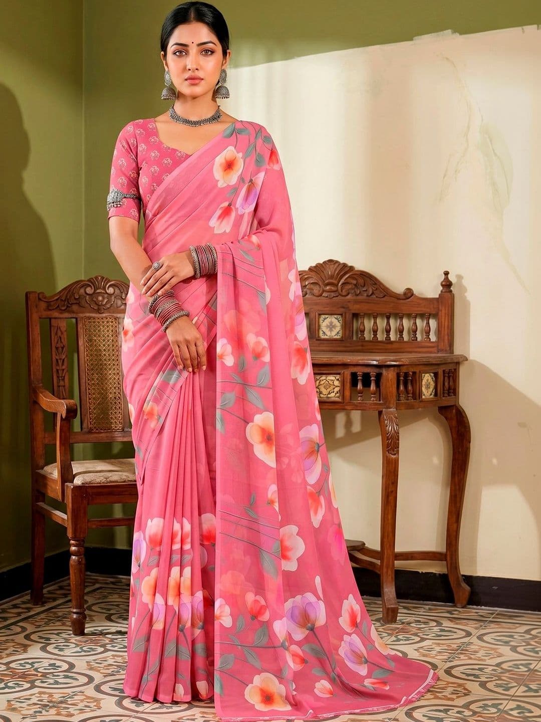 Vipul Floral Pure Georgette Designer Saree - view 1