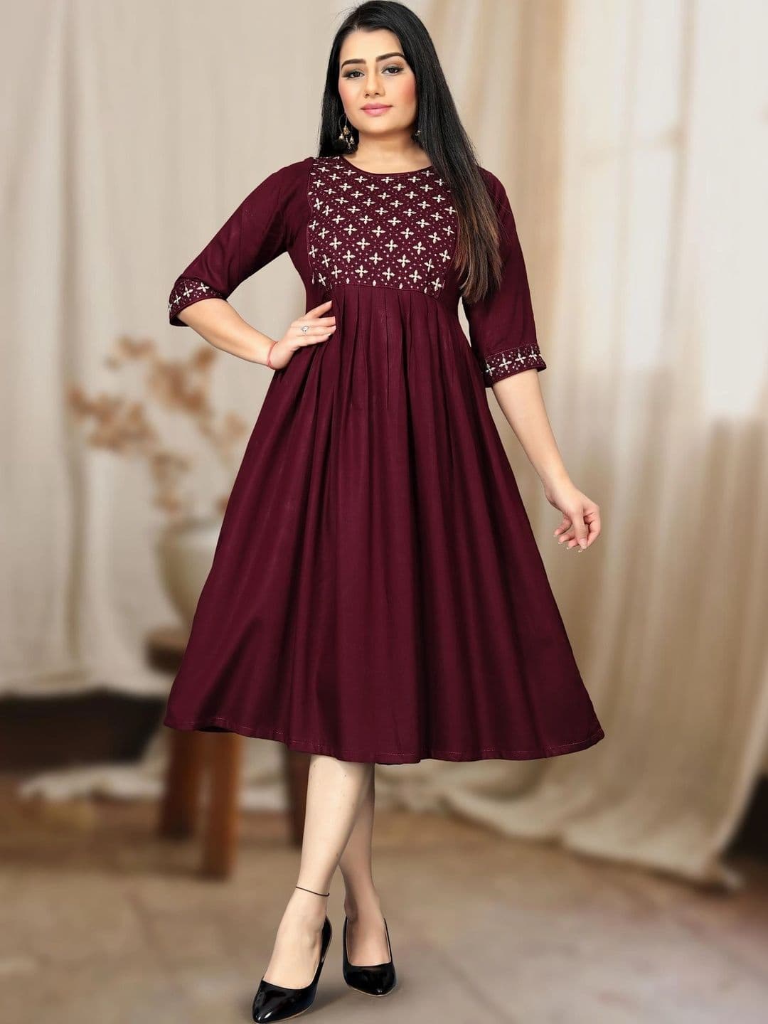 Kalavritta Ethnic Motifs Embroidered Maternity Fit & Flare Dress - view 1