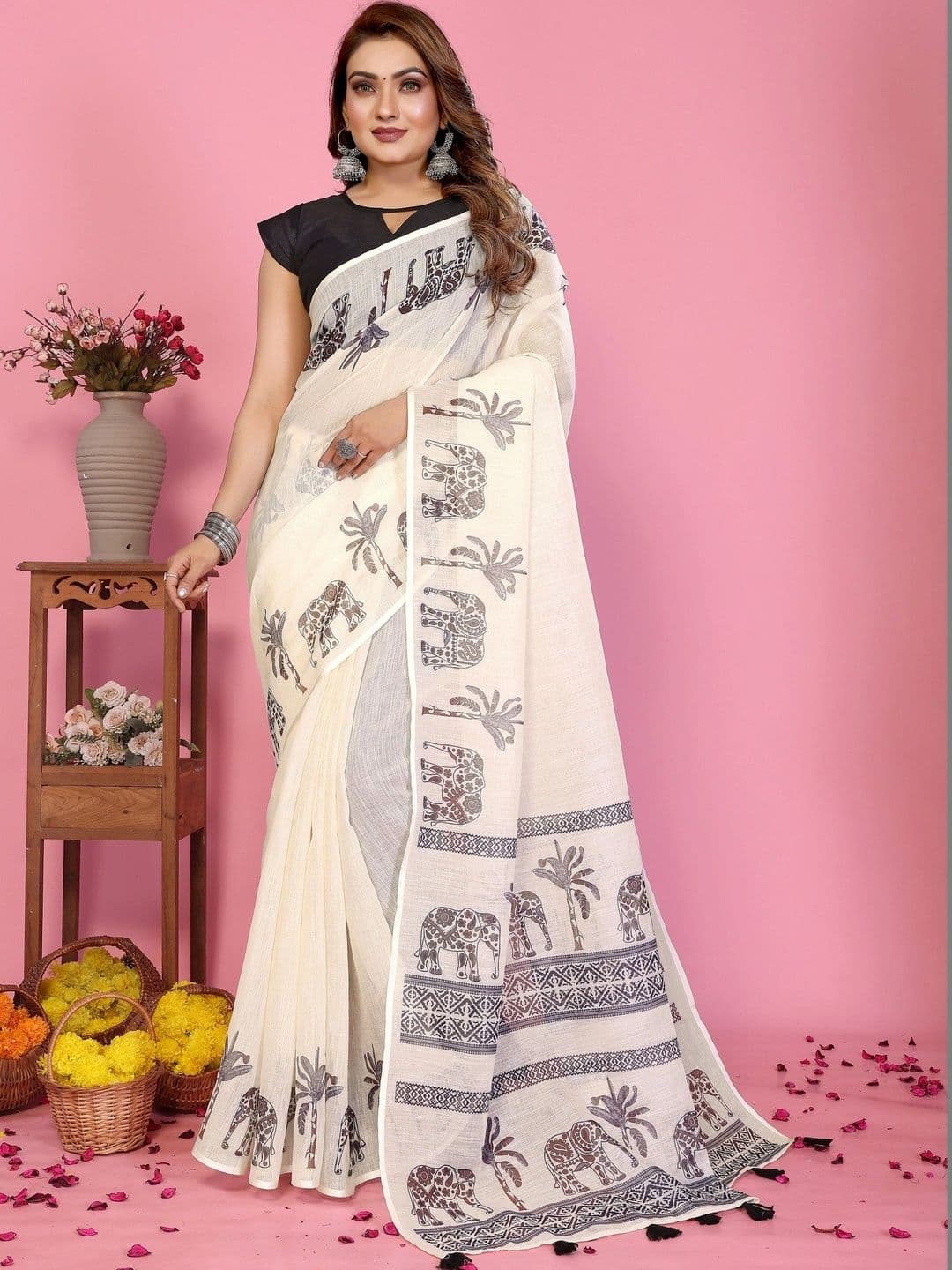 Panzora Kalamkari Linen Blend Designer Saree - view 1