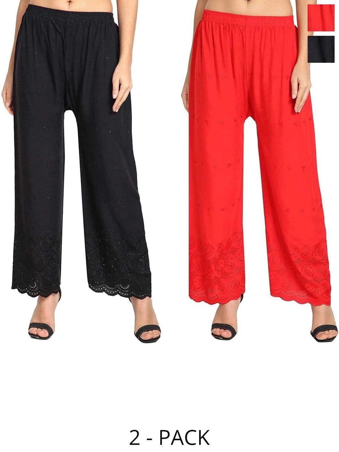 PINOVO Pack Of 2 Embroidered Mid-Rise Palazzos - view 1